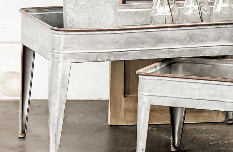 Galvanized Metal and Wood Tray Tables  Set of 2