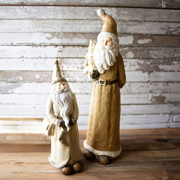 Distressed Tall Santa Figurines, Set of 2