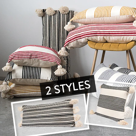 Chenille Woven Striped Pillow with Tassels, Pick Your Style
