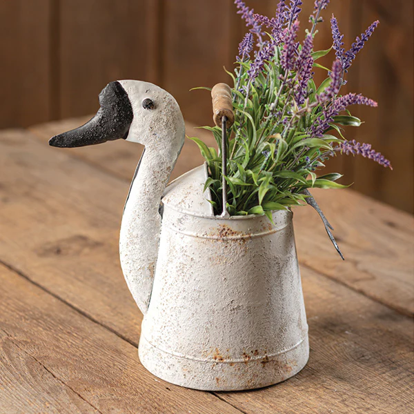 Distressed Goose Metal Bucket with Wood Handle