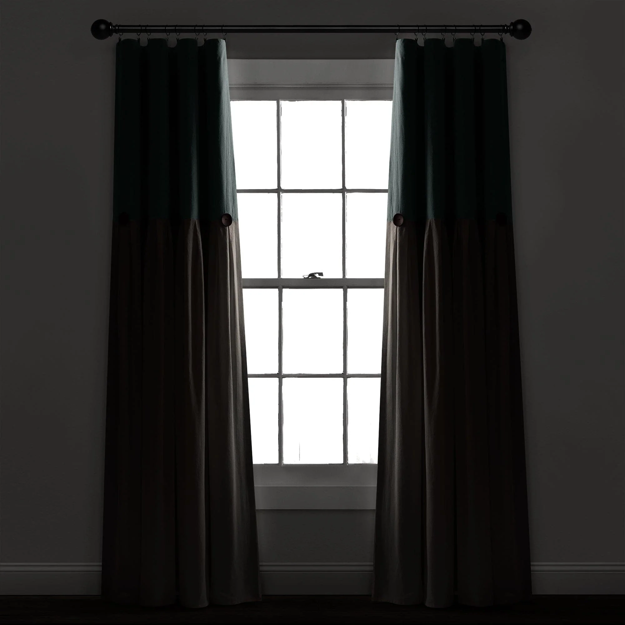 Linen Button Lined 100% Blackout Window Curtain Panel