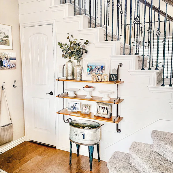 Industrial Three-Tiered Open Shelving System