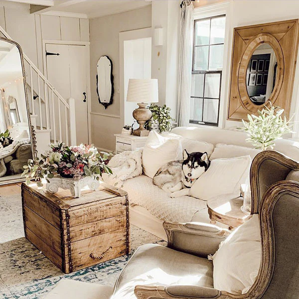 Aged Wooden Framed Oval Mirror