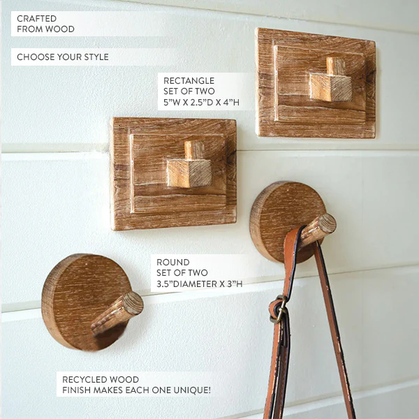 Reclaimed Wooden Wall Hooks, Set of 2 | Pick Your Style