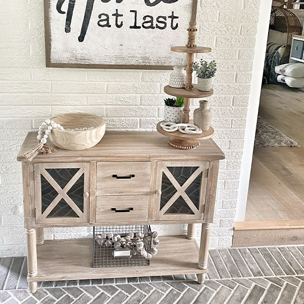 Wooden Cross Front Sideboard Cabinet