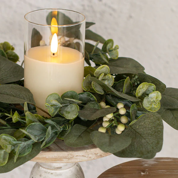 Lifelike Eucalyptus and Berry Candle Wreath