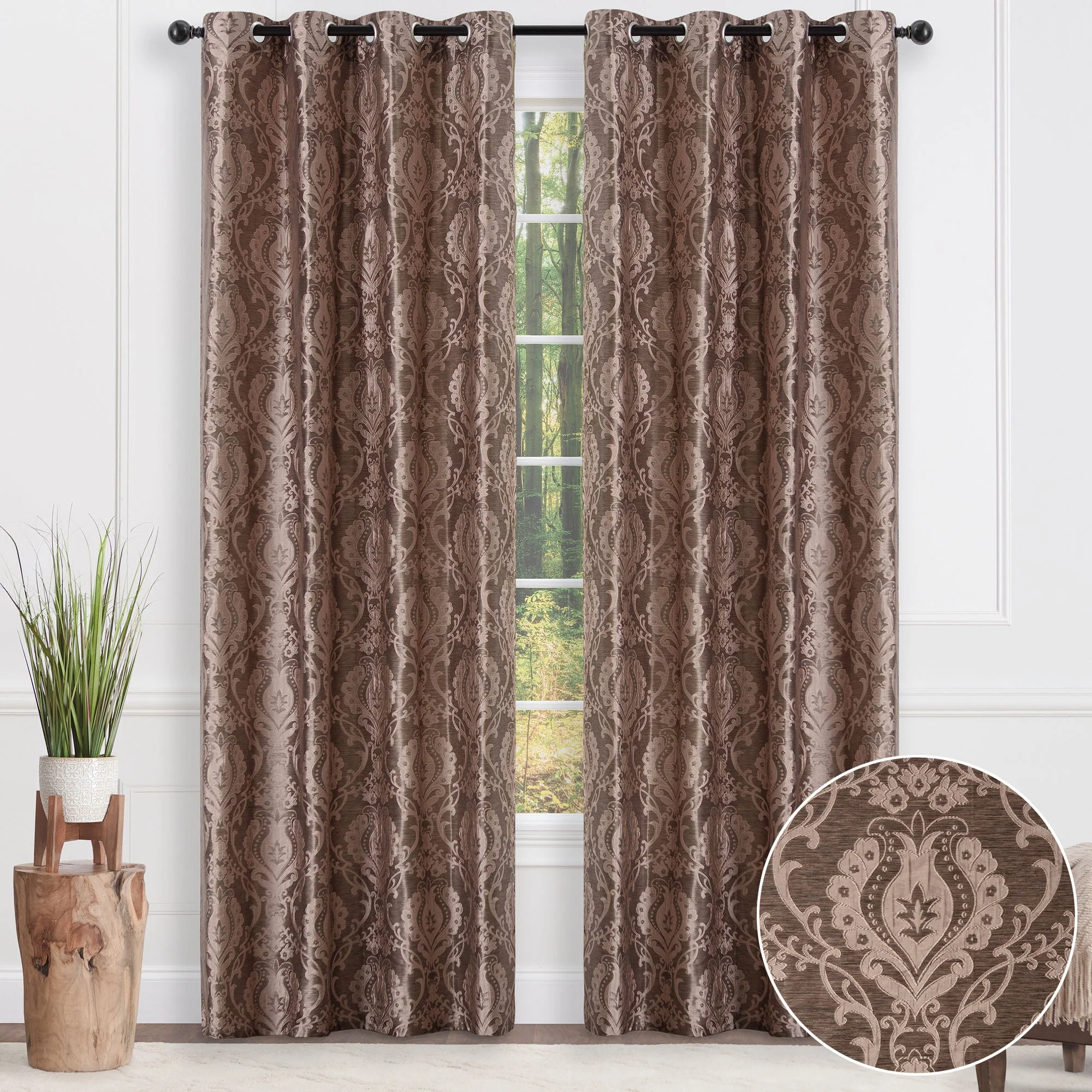Damask Jacquard Grommet Curtains