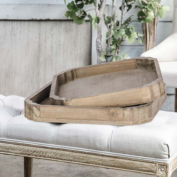 Distressed Square Wood Trays  Set of 2