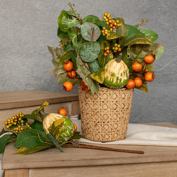 Lifelike Mixed Foliage Pick with Pumpkin and Berries, Set of 3