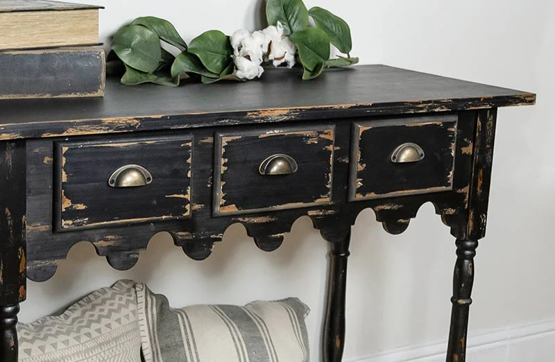 Distressed Black Console Table