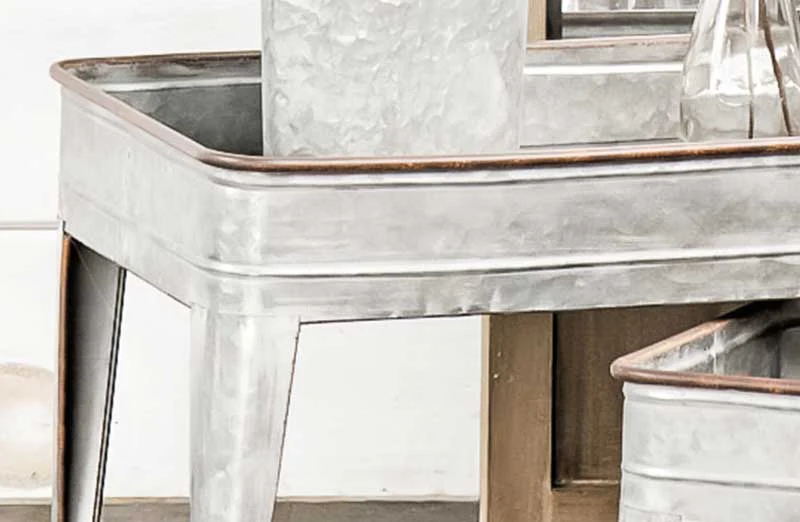 Galvanized Metal and Wood Tray Tables  Set of 2