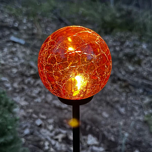 Multi-Color Solar LED Crackle Globe Yard Stakes, Set of 4