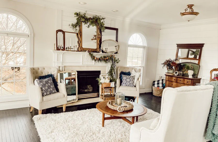 Navy and White Patterned Pillows, Set of 2