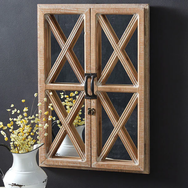 Window Mirror with Distressed Wood Frame