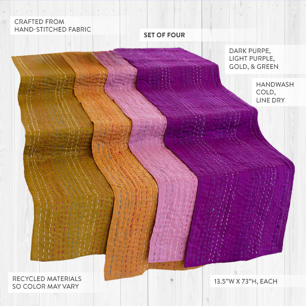 Boho Inspired Hand Stitched Runners, Set of Four