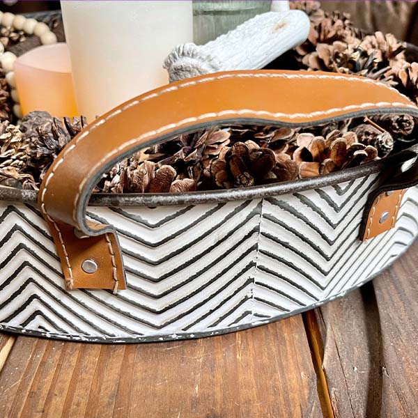 Modern Farmhouse Trays with Leather Handles, Set of 2