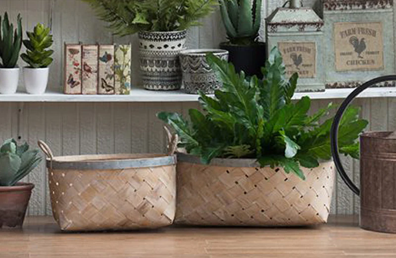 Woven Bamboo Baskets Set of 2