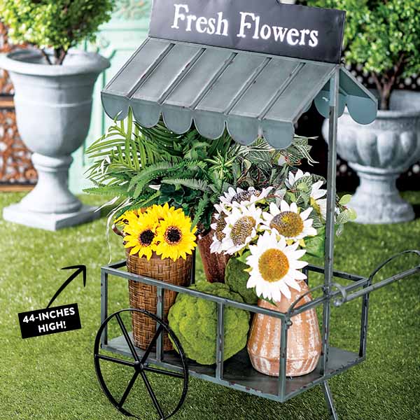 Farmhouse Iron Flower Cart with Roof