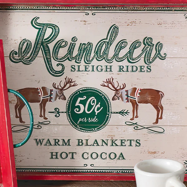 Vintage Inspired Wood Holiday Serving Trays with Handles, Set of Two