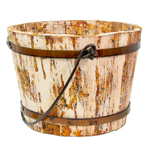 Antiqued Finish Wooden Bucket with Handles, Pick Your Color