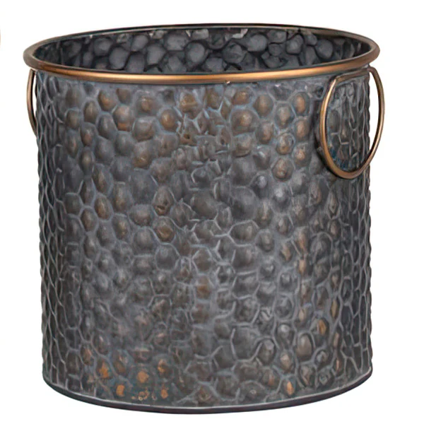 Textured Zinc and Copper Planters with Handles, Set of 3