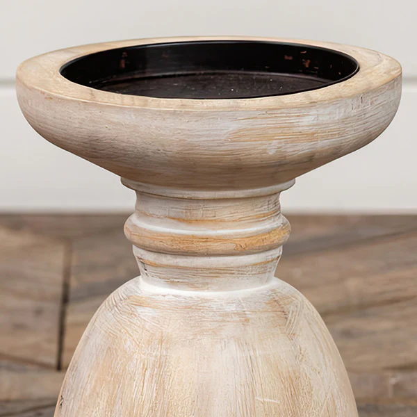 Whitewash Pillar Candle Holders, Set of 2