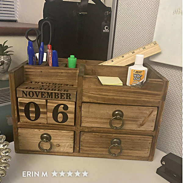 Wooden Desk Organizer and Calendar, 2 in 1 Steal