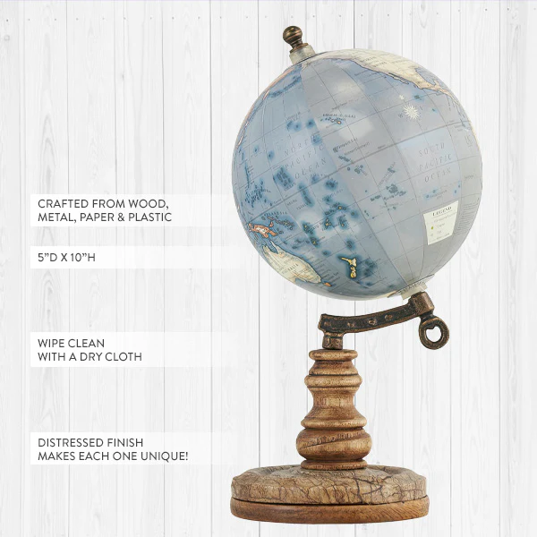 World Globe on Distressed Wood Stand