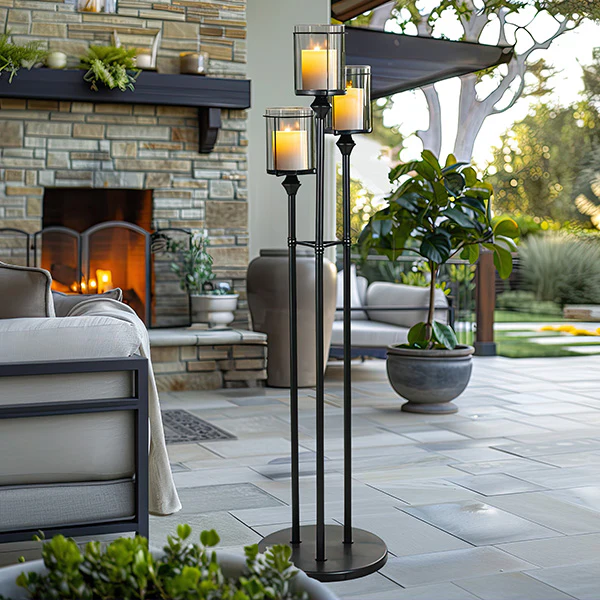 55 Inch Modern Metal Three Candle Holders on Round Base