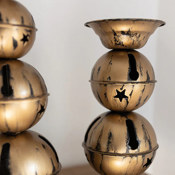 Jingle Bell Pedestal Candle Holders, Set of Two