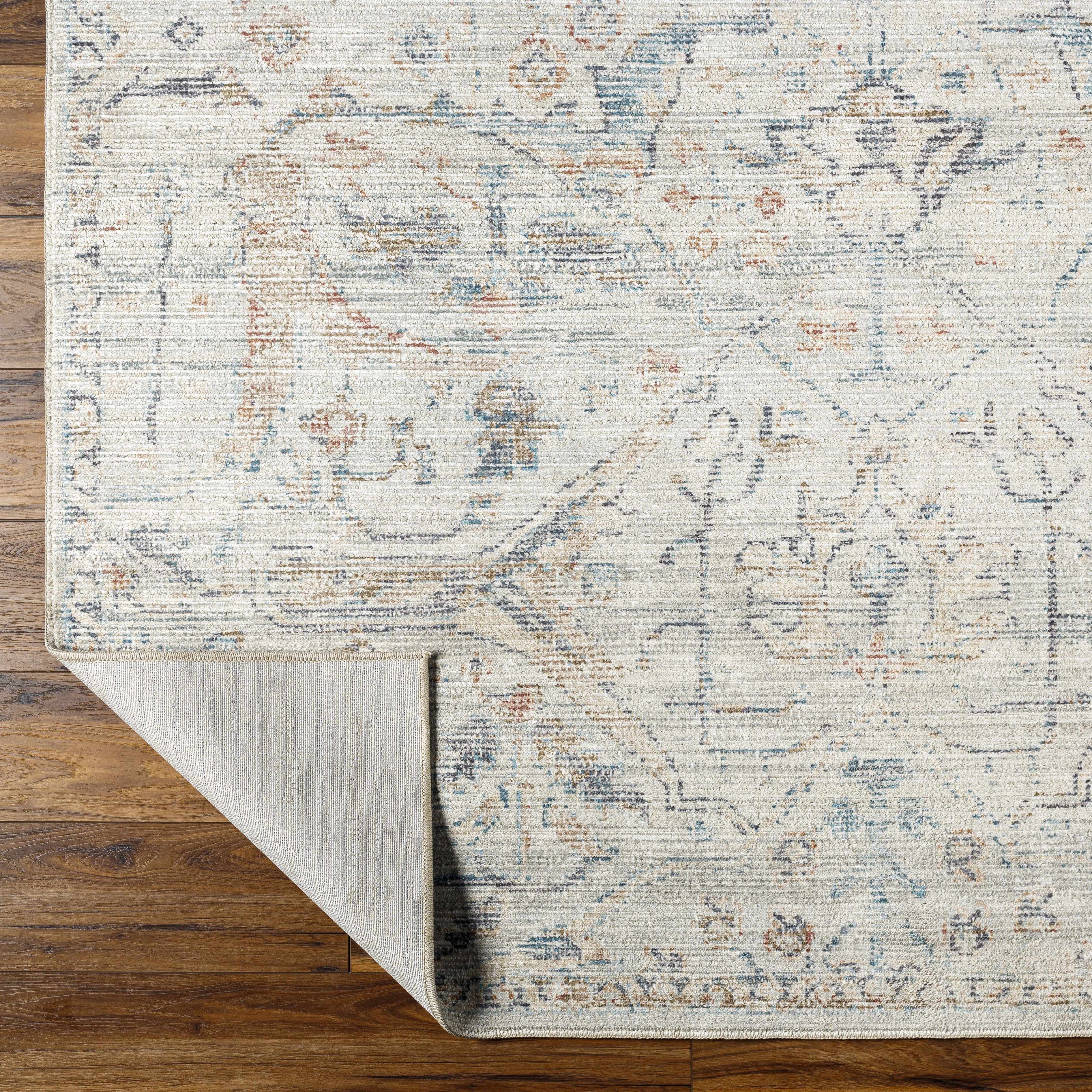 Damask Off White & Blue Area Rug