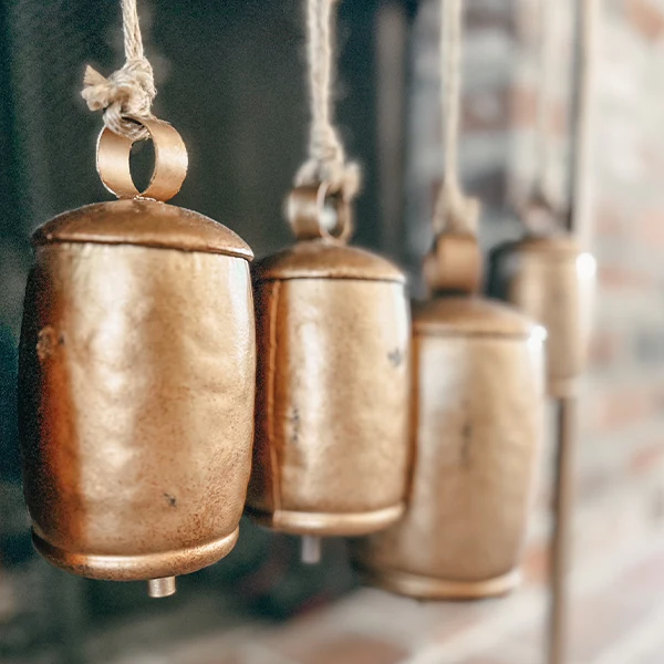 7 Metal Christmas Bells on Stand