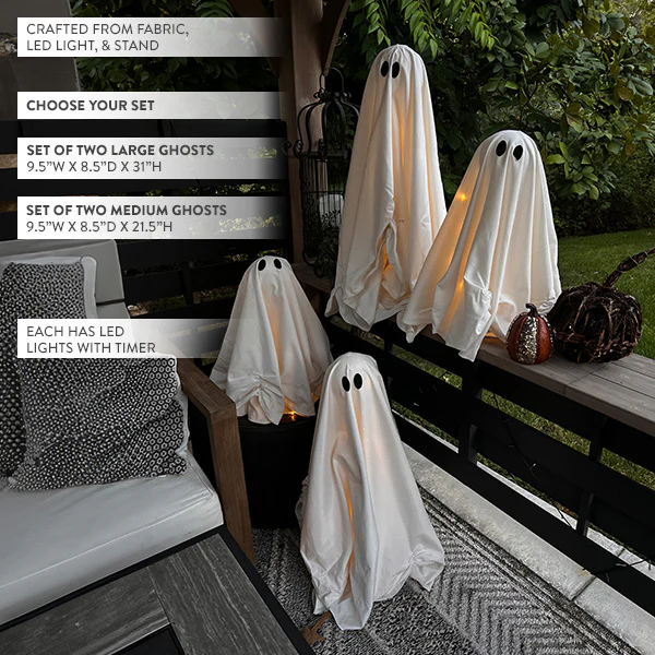 Light Up LED Ghosts with Timer, Set of Two, Choose Your Size