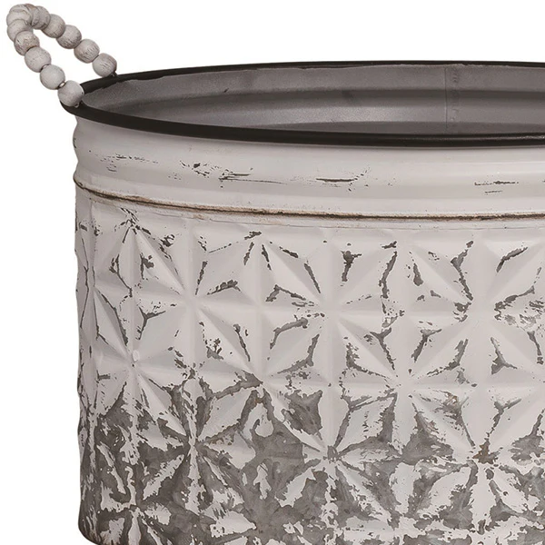 Distressed Metal White Planters with Handles, Set of 2