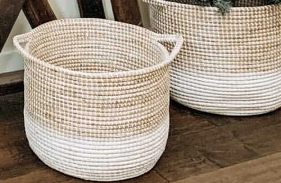 Two-Toned Seagrass Baskets with Handles, Set of 2