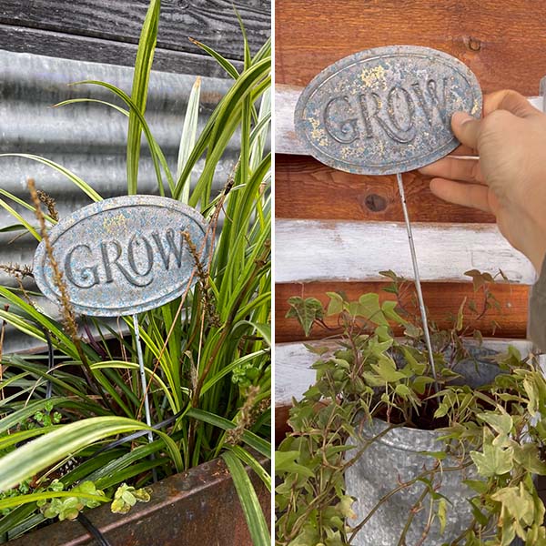 Grow Distressed Garden Stake