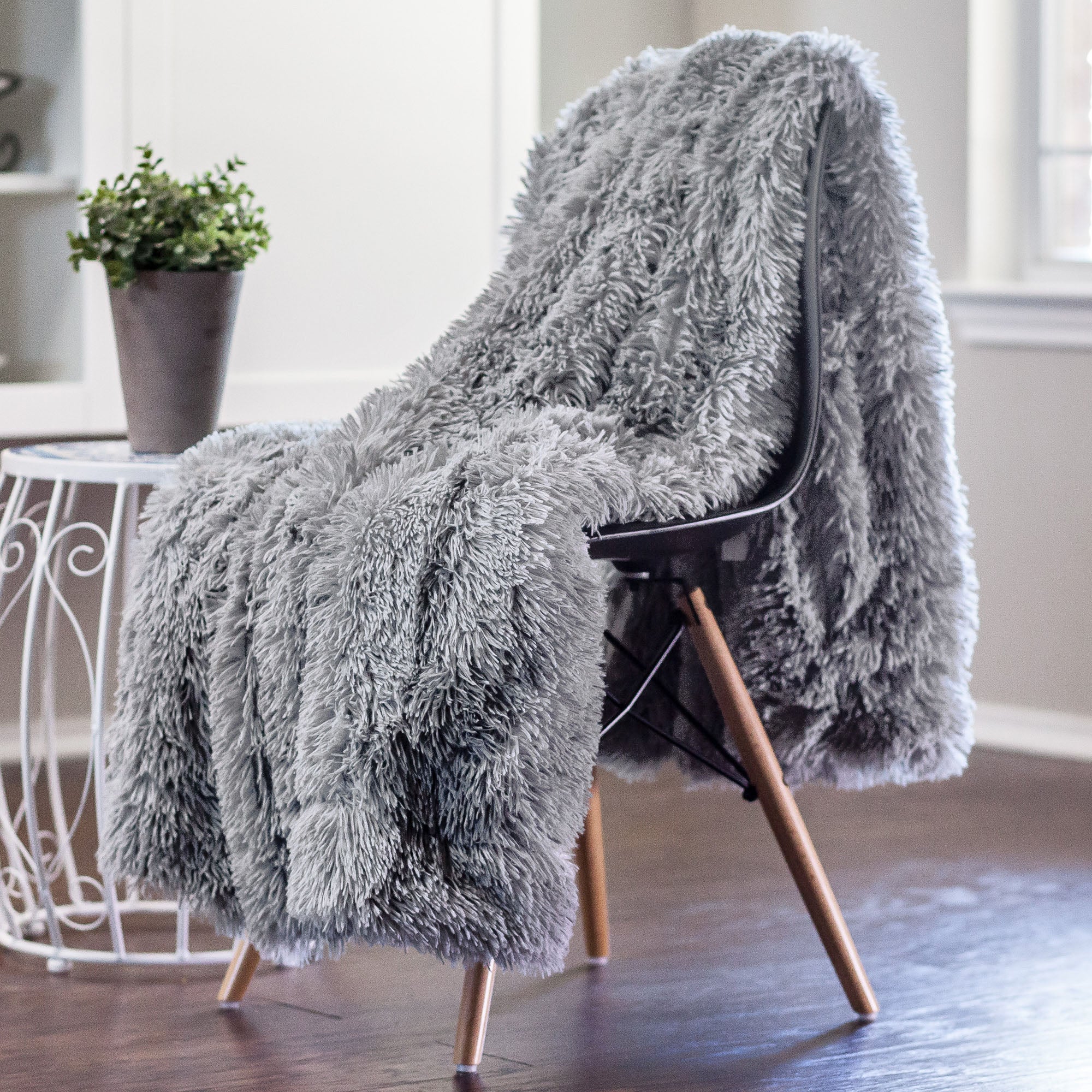 Solid Faux Long Fur Throw Blanket