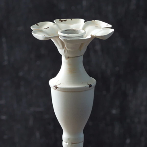 Chippy White Metal Candlesticks, Set of 2