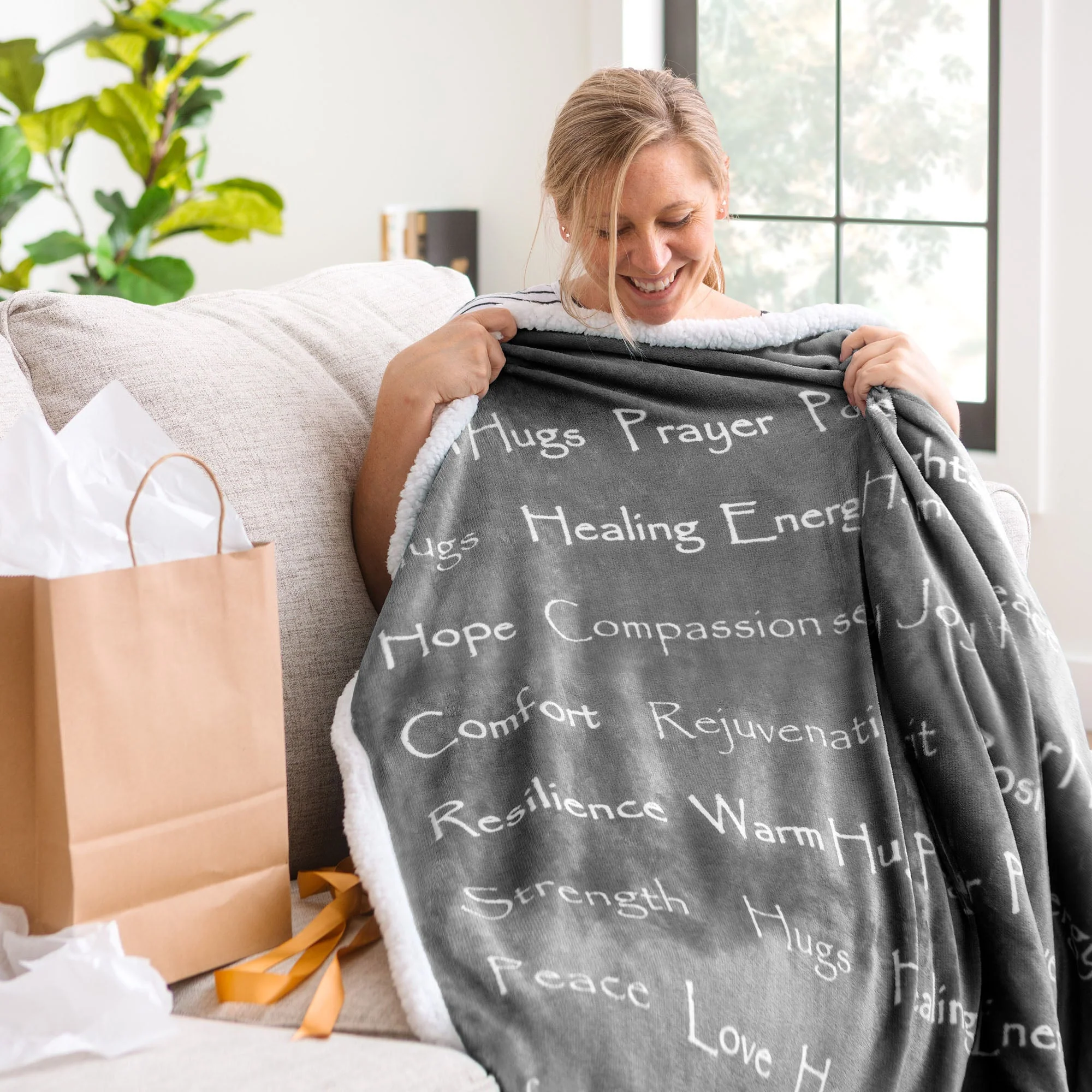 Gift Faux Fur Comfort Words Throw Blanket