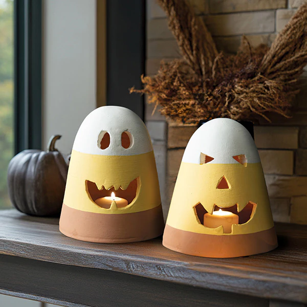 Terra Cotta Candy Corn Luminaries, Set of Two