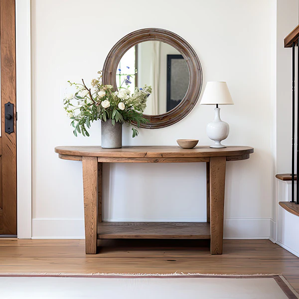 Wooden Framed Round Mirror