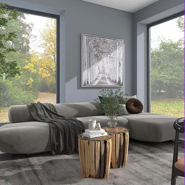 Tree Lined Path Wood Wall Decor with Silver Frame