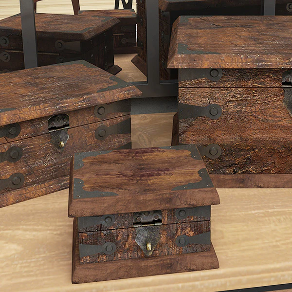 Reclaimed Wood Trunk Containers, Set of 3