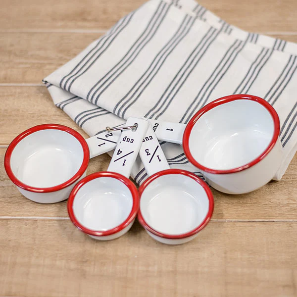 Red Rim Enamel Measuring Cup Set