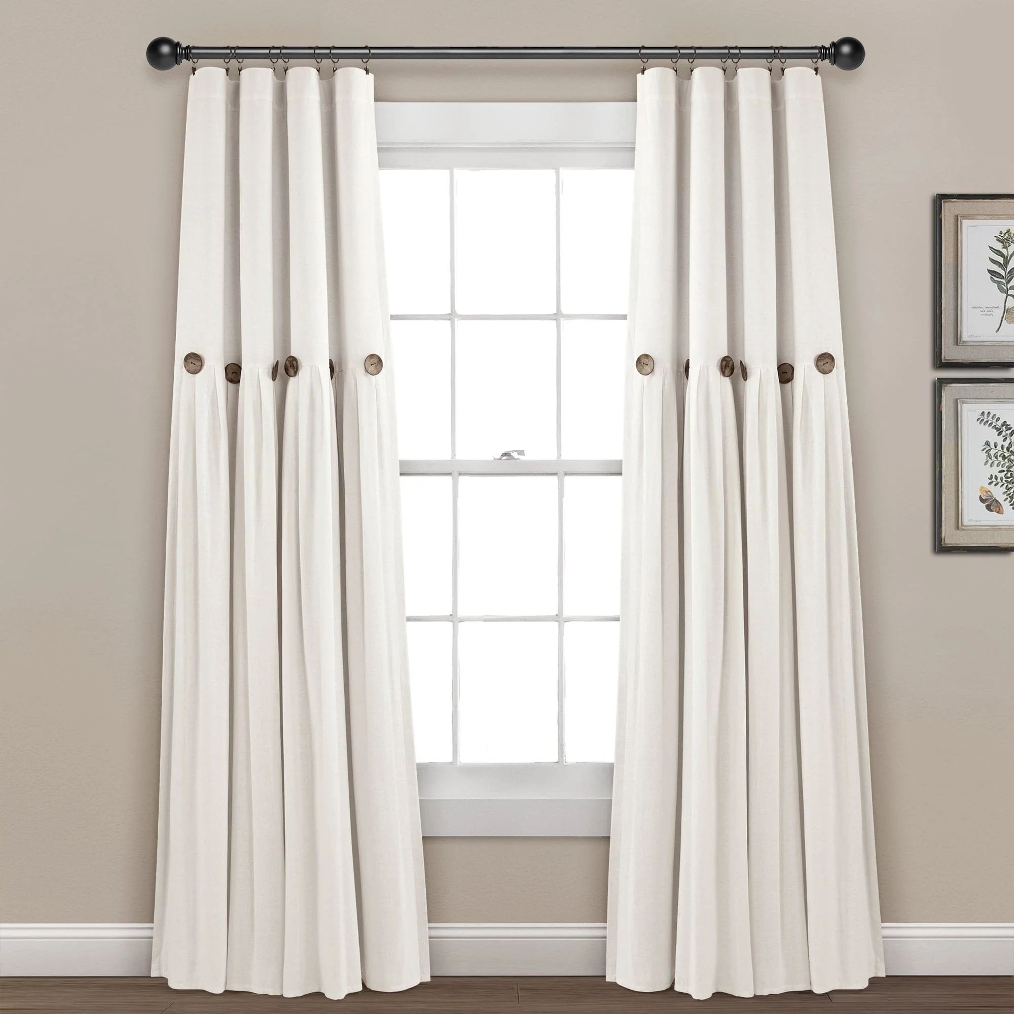 Linen Button Lined 100% Blackout Window Curtain Panel