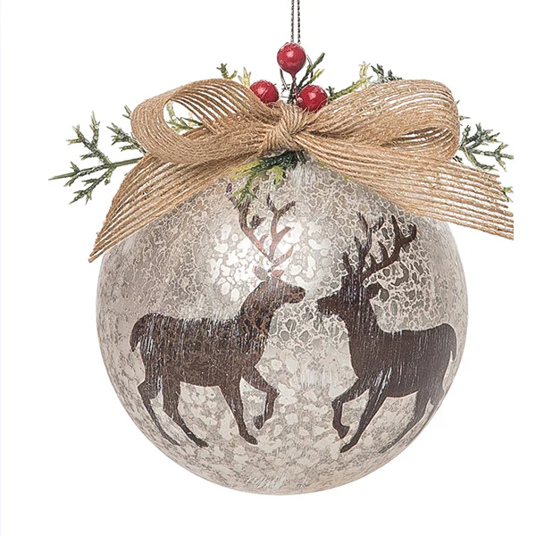 Glass Rustic Reindeer Ornaments, Set of 2