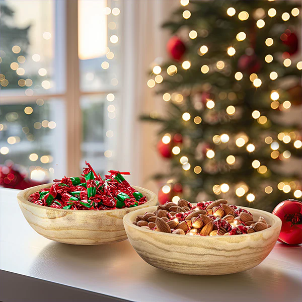 Hand Carved Chunky Wooden Bowls, Set of 2
