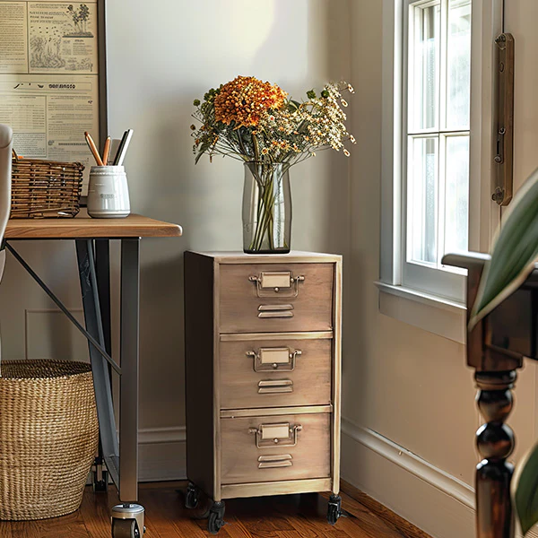 Rustic Rolling Iron Cabinet with Fold Out Cubbies