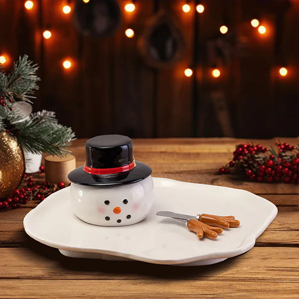Snowman Serving Plate with Dip Bowl and Spreaders