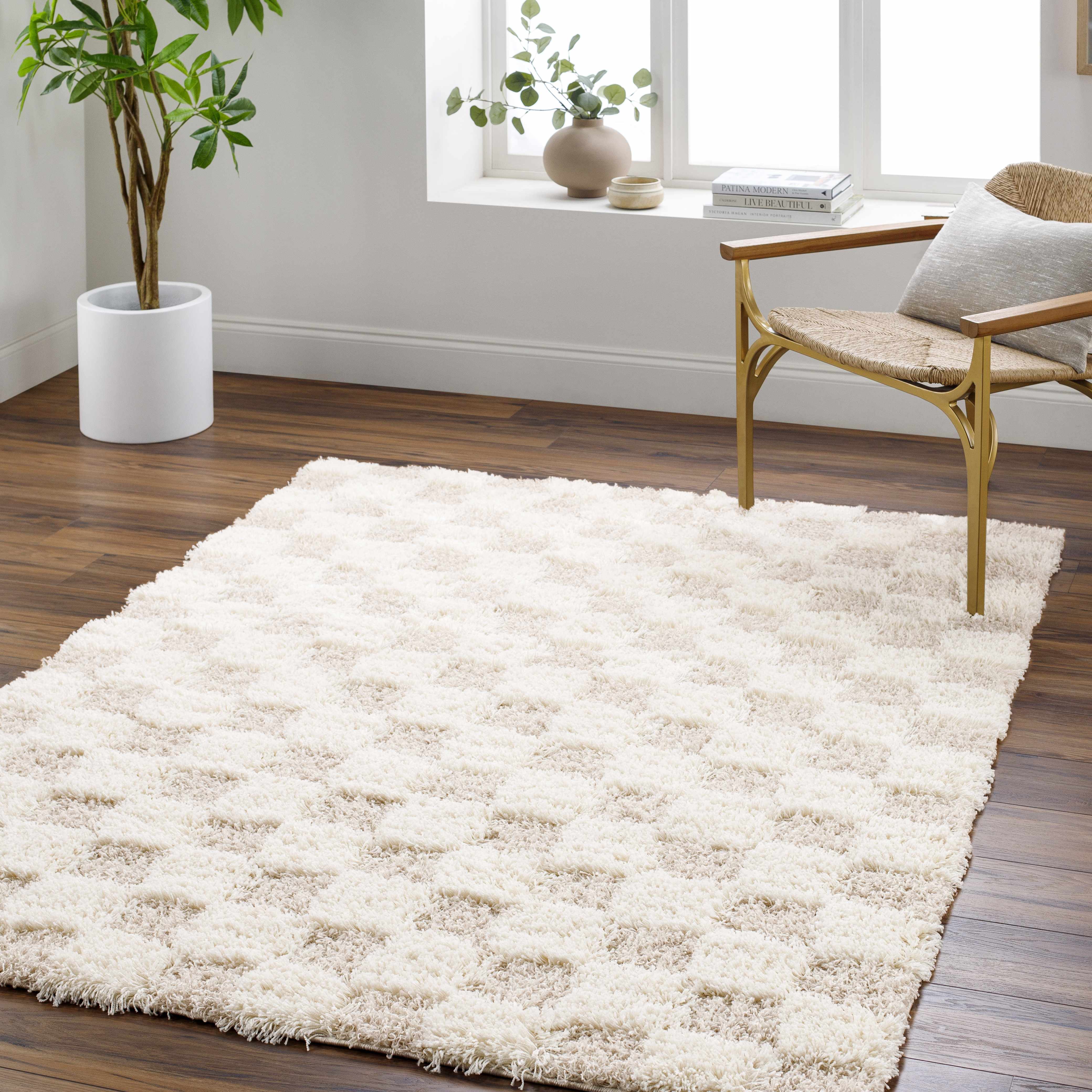 Neutral Checkered Area Rug